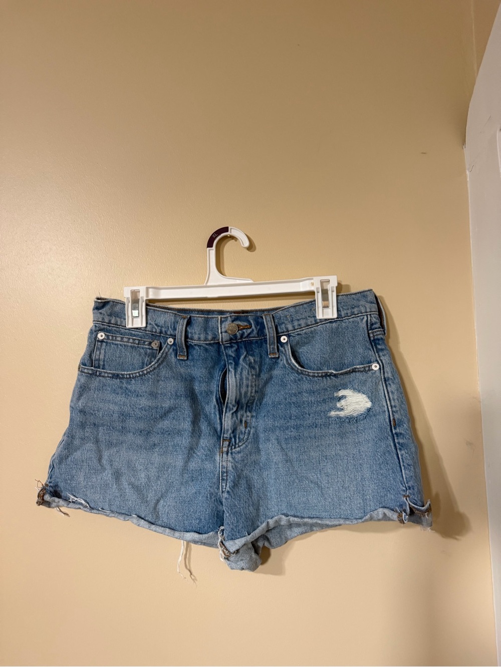 Classic High-Rise Distressed Denim Shorts - Light Blue